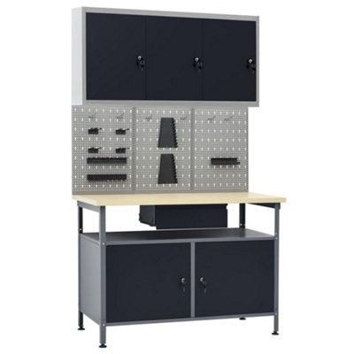 Berkfield Workbench with Three Wall Panels and One Cabinet