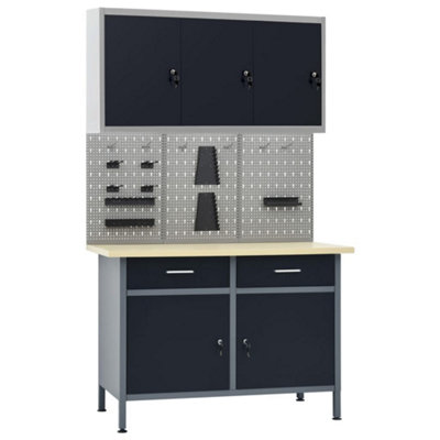 Berkfield Workbench with Three Wall Panels and One Cabinet