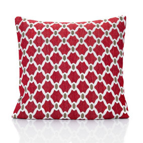 Berkley Luxury Geometric Chenille Cushion Red 45cm x 45cm