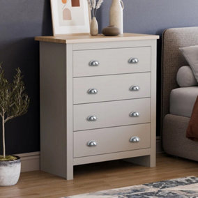 Berkshire Oak Top, Soft Grey 4 Drawer Contemporary Chest of Drawers