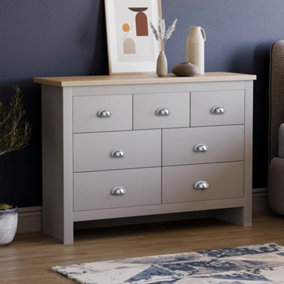 Berkshire Oak Top, Soft Grey 7 Drawer Contemporary Merchant Chest of Drawers