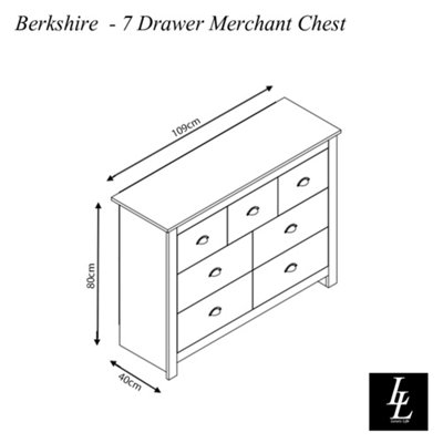 Berkshire Oak Top, Soft Grey 7 Drawer Contemporary Merchant Chest of Drawers