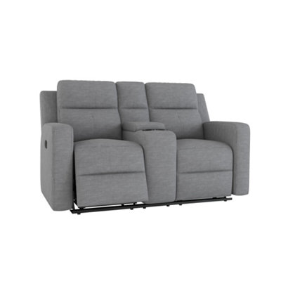 Berlin 2 Seater Fabric Manual Recliner Sofa W Drinks Console (Charcoal)