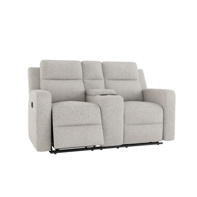 Berlin 2 Seater Fabric Manual Recliner Sofa W Drinks Console (Grey)