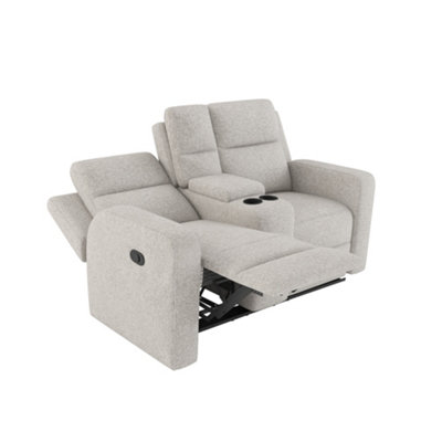 Berlin 2 Seater Fabric Manual Recliner Sofa W Drinks Console (Grey)