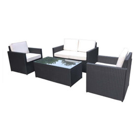 Berlin 2 Seater Sofa, 2 ArmChairs and Table - Synthetic Rattan - H75 x W124 x L70 cm - Black