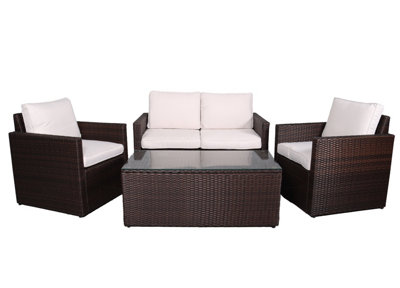 Berlin 2 Seater Sofa, 2 ArmChairs and Table - Synthetic Rattan - H75 x W124 x L70 cm - Brown