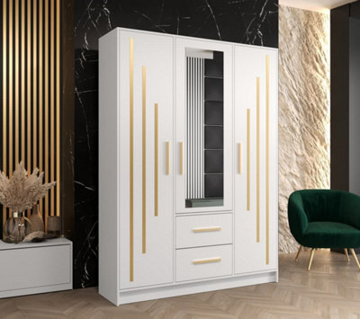 3 door wardrobe with drawers and shelves discount