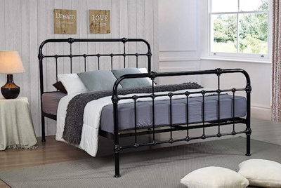Berlin Black 4FT6 Double Metal Bed Frame Hospital Style Vintage