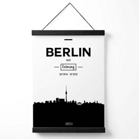 Berlin Black and White City Skyline Medium Poster with Black Hanger