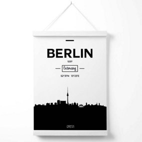 Berlin Black and White City Skyline Poster with Hanger / 33cm / White