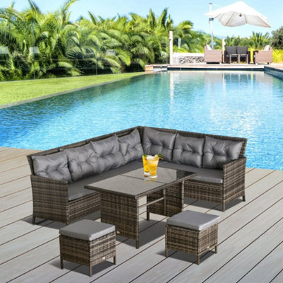 Berlin Rattan Corner Sofa Dining Set Grey 8 Seater DIY at B Q