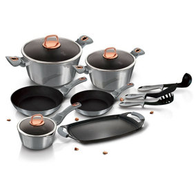 BERLINGER HAUS 12 Pc Cookware Set With Grill No Stick Pots Pans Induction Tools