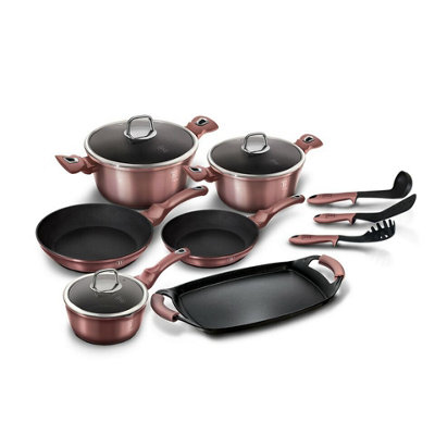 Berlinger Haus 12 Pcs Cookware Set Grill Rose No Stick Pots Pans ...