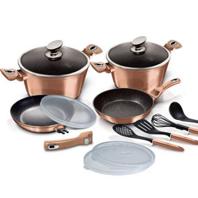 BERLINGER HAUS 13Pc Aluminum Non Stick Cookware Pot Pan Set Detachable Handle Rose Gold