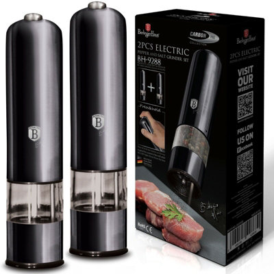 BERLINGER HAUS 23cm Height Carbon Pro Steel Electric Salt & Pepper Spice Mill Grinder Set of 2