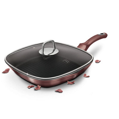 Berlinger Haus 28cm Width Square Rose with Lid Grill Frying Pan Non Stick Griddle Steak