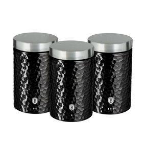 BERLINGER HAUS Black 3 Jars Storage Tin Container Set Tea Coffee Cookie Sweet Canister