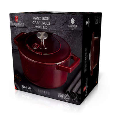 BERLINGER HAUS Burgundy 20cm Cast Iron Casserole Dish Non-Stick Enamel Coating Oven Induction