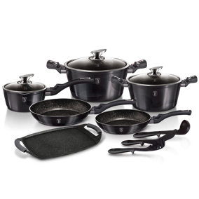 BERLINGER HAUS Carbon Pro 12 Pcs Cookware Set With Grill No Stick Pots Pans Induction Tools