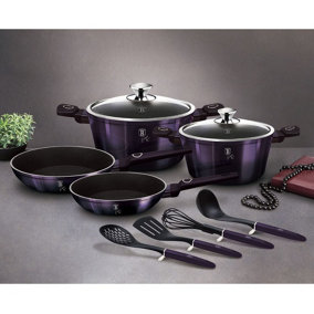 BERLINGER HAUS Purple Eclipse 10 Pcs Cookware Set Aluminium Non Stick Pots Pans Induction Tools