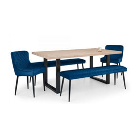 Berwick Dining Table, 2 Luxe Low Blue Benches & 2 Luxe Blue Chairs