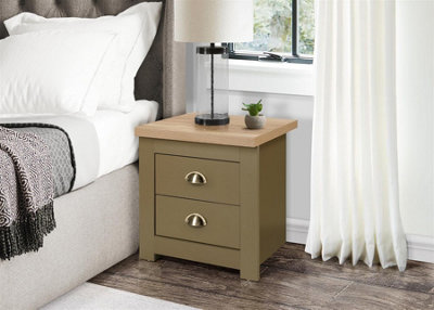 Beside Cabinet Olive Green Oak Birlea Highgate 2 Drawer Bedside Farmhouse Shabby Chic