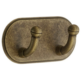 BESLAGSBODEN - Design Double Hook in Antique Brass Finish Self-adhesive