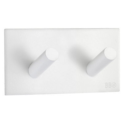 BESLAGSBODEN - Design Double Hook in Matt White Stainless Steel Self-adhesive