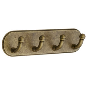 BESLAGSBODEN - Design Quadruple Hook in Antique Brass Finish Self-adhesive
