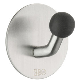 BESLAGSBODEN - Design Single Hook in Brushed Stainless Steel/Black Knob Self-adhesive