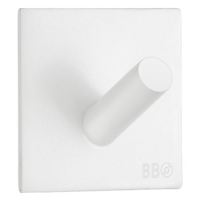 BESLAGSBODEN - Design Single Hook in Matt White Stainless Steel Self-adhesive