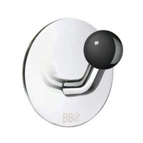 BESLAGSBODEN - Design Single Hook in Polished Stainless Steel/Black Knob Self-adhesive