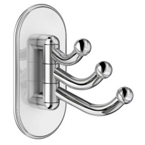 BESLAGSBODEN - Design Triple Hook, Swingable in Polished Chrome Self-adhesive