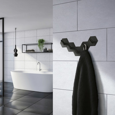 BESLAGSBODEN Single Hook, Hexagon, Self-adhesive, Black