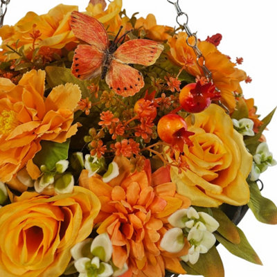 Best Artificial 10 Inch Summer / Autumn Rose Mixed Flower Hanging Basket suitable for Home Garden