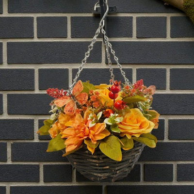 Best Artificial 10 Inch Summer / Autumn Rose Mixed Flower Hanging Basket suitable for Home Garden