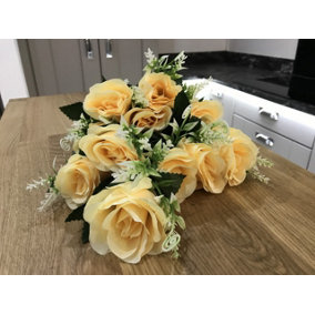 Best Artificial 12 Head Yellow Rose Flower Spray Bouquet