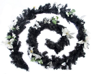 Best Artificial 12ft Black & Silver Decorated Christmas Garland Banister Fireplace Staircase
