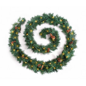 Best Artificial 12ft Colorado Pine Christmas Garland with Pine Cones with 100 warm white battery lights