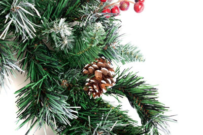 Best Artificial 12ft Deluxe Frosted Christmas Garland with Pine Cones & Winter Red Berries with 100 Bright White Battery Lights