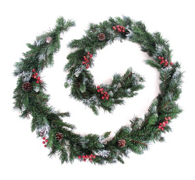 Best Artificial 12ft Deluxe Frosted Christmas Garland with Pine Cones & Winter Red Berries