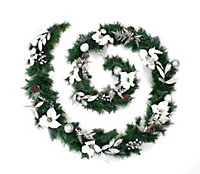 Best Artificial 12ft White & Silver Decorated Christmas Garland Banister Fireplace Staircase
