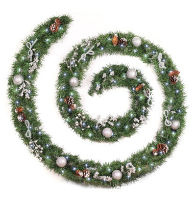 Best Artificial 12ft White & Silver Decorated Christmas Garland with 100 Bright White battery lights
