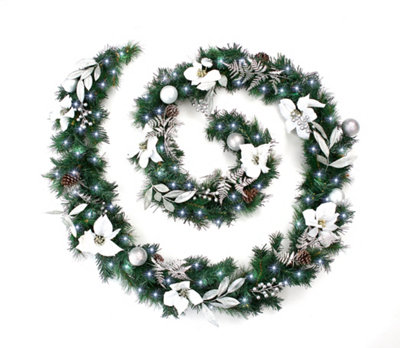 Best Artificial 12ft White & Silver Decorated Christmas Garland with 100 Bright White battery lights