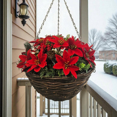 Best Artificial 14 Inch Red Poinsettia Christmas Hanging Basket ...
