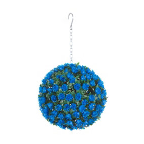 Best Artificial 23cm Blue Rose Topiary Hanging Basket Flower Ball - Suitable for Outdoor Use - Weather & Fade Resistant
