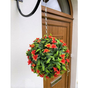 Best Artificial 23cm Orange Lily Hanging Basket Flower Topiary Ball - Suitable for Outdoor Use - Weather & Fade Resistant