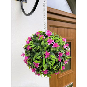 Best Artificial 23cm Pink Lily Hanging Basket Flower Topiary Ball - Suitable for Outdoor Use - Weather & Fade Resistant