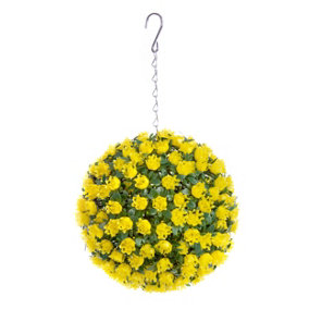 Best Artificial 23cm Yellow Rose Hanging Basket Flower Topiary Ball - Suitable for Outdoor Use - Weather & Fade Resistant